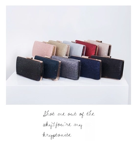 Detailed grid showing glitter clutch bags in pink gold silver and navy blue colors