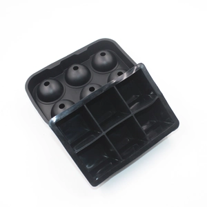 High-quality black food-grade silicone mold set with 6-cell round and square ice cube trays
