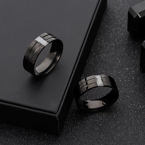 Anelli da uomo minimalisti in acciaio inossidabile nero opaco con inserti argento