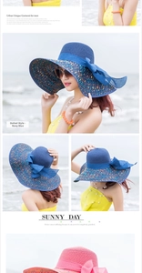 Detailaufnahme von dunkelblauem Sonnenhut mit Polka-Dot-Krempe und großer Schleife