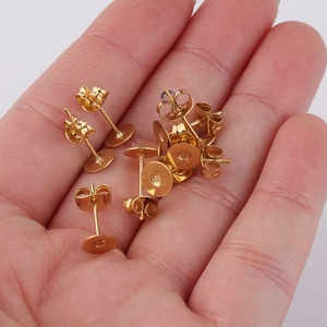 Flat head gold plated stainless steel earring posts and butterfly backs for DIY jewelry