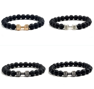 Detailed view of beaded dumbbells bracelets featuring 'LIVE LIFT' engraved metal charms