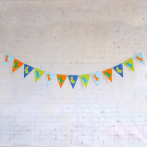 Colorful dinosaur themed triangle banner for baby first birthday party wall decoration