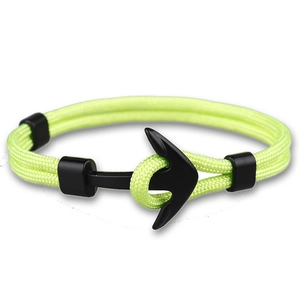 Neon green 550 paracord nautical anchor bracelet with matte black maritime hook