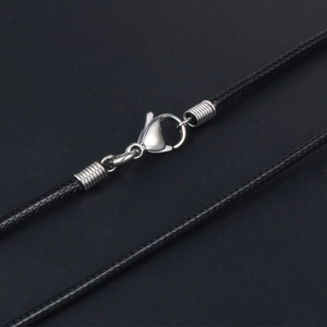Minimalist black braided linen wax rope necklace with silver titanium steel lobster clasp