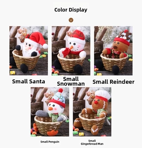 Five styles of small Christmas candy baskets with plush Santa and Snowman designs