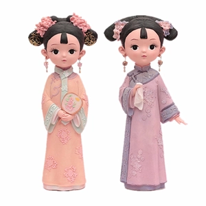 Chinese palace princess resin figurines in pink and purple for desktop decoration