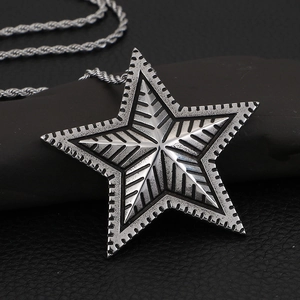 Vintage silver star pendant necklace in stainless steel with retro textured finish