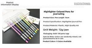 Detail view of 16cm 9-color high gloss glitter gel pens with transparent barrels