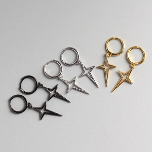 Hollow Four-Pointed Star Pendant Hoop Earrings For Women Minimalist 925 Sterling Silver Geometric Star Jewelry