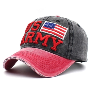 Gorra de béisbol vintage de mezclilla lavada con visera roja y bordado de US ARMY