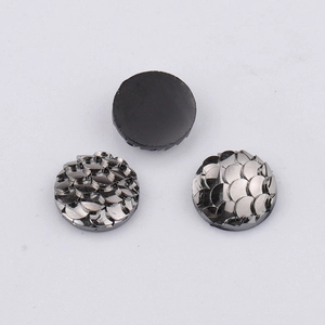 Detailed view of 10mm round resin fish scale cabochons with flat back for DIY jewelry