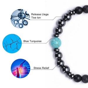 Lava rock and blue turquoise beaded bracelet for stress relief and negative ion release