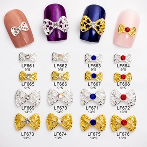 Alloy Hollow Out Bowknot Nail Art Charms With Sparkly Rhinestones For DIY Manicure Decoration Creative Design For Women