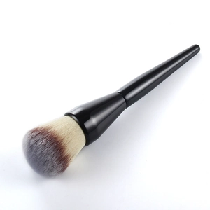 Large powder brush with tri-color soft bristles and ergonomic black tapered handle