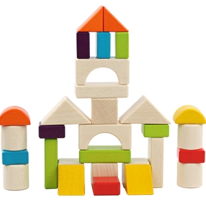 30pcs colorful wooden blocks set for toddlers featuring various shapes and bright colors