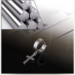 Macro shot of durable stainless steel cross earrings with corrosion-resistant texture