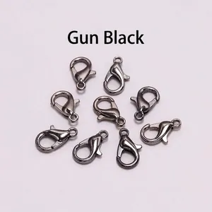 Macro detail of gun black alloy lobster clasps for DIY jewelry making and necklaces