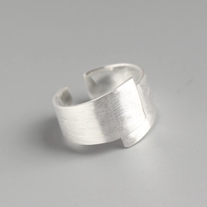 Minimalist wide brushed silver S925 sterling silver open ring with matte industrial finish