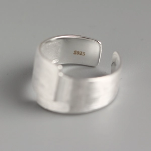 Minimalist S925 sterling silver open ring featuring a matte brushed finish design