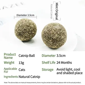 Natural catnip balls for teeth cleaning and entertainment, 3.5cm diameter and 13g weight