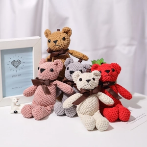 Crochet Teddy Bear Knitted Plush Toy Bag Pendant Ribbon Bow Soft Stuffed Animal Gift Decoration For Kids