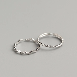 Minimalist S925 sterling silver wave and twisted rope stackable open rings for women