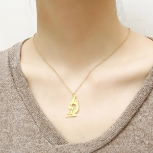 Minimalist 18K gold plated microscope pendant necklace on a stainless steel chain for women