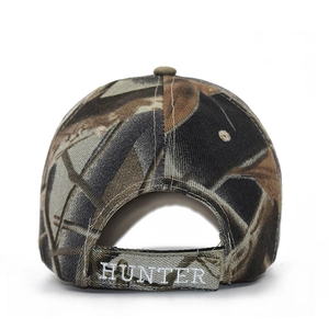 Jungle camouflage baseball cap back view with adjustable strap and Hunter embroidery