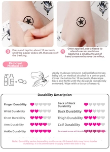 Comprehensive guide for temporary tattoo application, removal and durability info