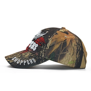 Camouflage baseball cap with skull and wings embroidery and Choppers text detail