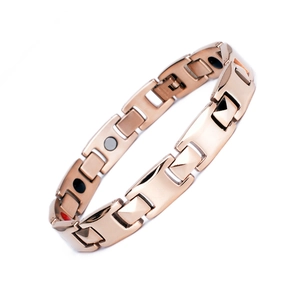 Rose gold stainless steel link bracelet for men with magnetic therapy elements
