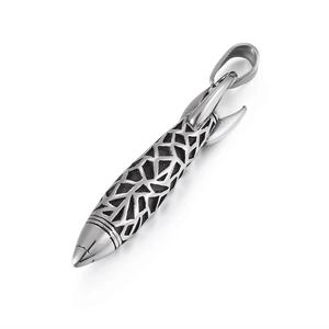 Vintage stainless steel hollow rocket pendant for men, detailed geometric cutout design