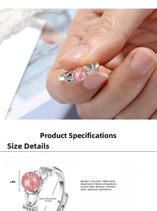 Detail view of 6mm natural strawberry crystal ring with size and weight specifications