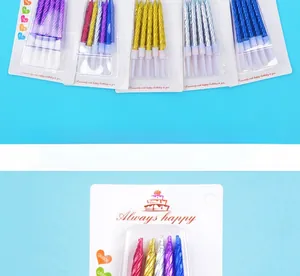 Macro shot of colorful metallic spiral birthday candles with smokeless design and bases