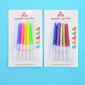 Colorful spiral birthday candles in standard and metallic finishes with white bases