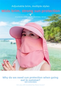 Dettaglio cappello parasole rosa con protezione UPF50+ rimovibile per viso e collo