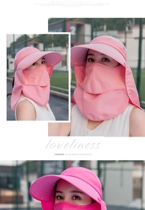 Cappello parasole rosa con maschera staccabile e protezione nuca per donna