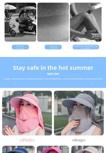 Dettaglio cappello da sole rimovibile a tesa larga con protezione viso traspirante