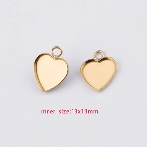 Golden heart stainless steel pendant base 13x13mm inner size for DIY jewelry making