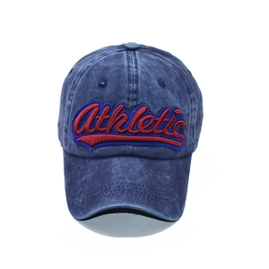 Vintage navy blue washed cotton baseball cap with Athletic 3D embroidery detail
