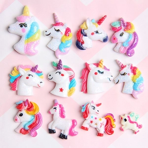 Cartoon Glitter Resin Unicorn Rainbow Charms Flatback DIY Accessories For Hair Clips Phone Case Decoration Cute Kids Craft