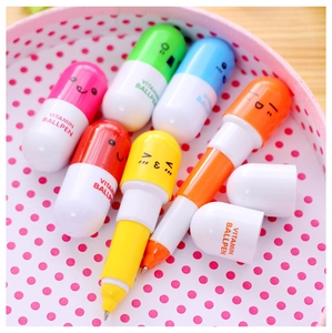 Cute cartoon capsule shaped retractable ballpoint pens in colorful pill designs