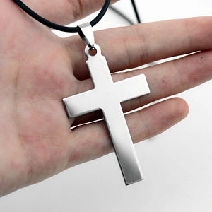 Cross Pendant Necklace Stainless Steel Silver Tone Religious Gothic Punk Jewelry For Men Women Unisex With Adjustable Black Cord