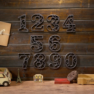 Industrial cast iron house numbers 0-9 for vintage cafe wall decoration set