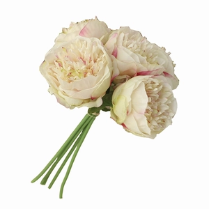 Elegant 5-head cream white artificial peony bouquet for home and wedding decor