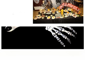 Macro detail of aged texture on Halloween skeleton skull and bone hand props decoration