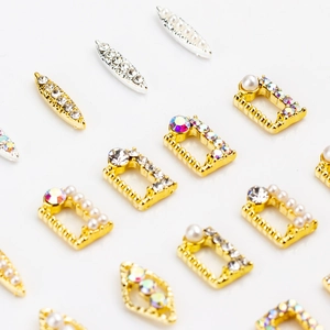 Japanese style alloy nail art charms with pearls and rhinestones in gold and silver