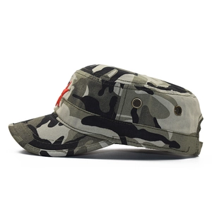 Classic grey camouflage cadet cap with red star embroidery and metal side vents