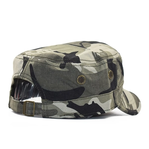 Classic woodland camouflage flat top army cap with adjustable bronze metal buckle